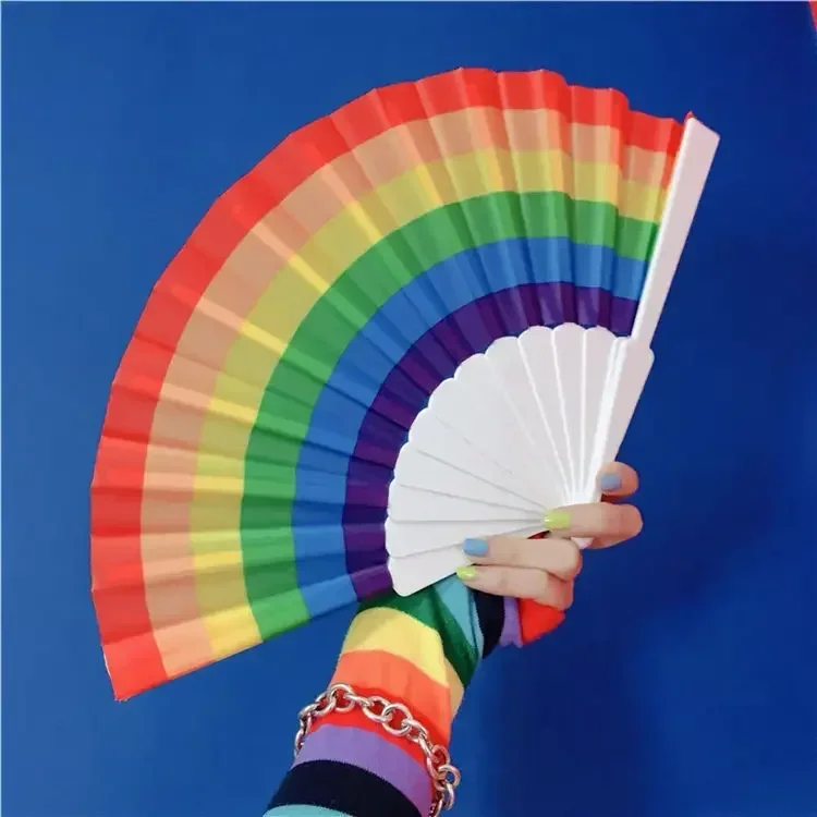 New Rainbow Handheld Folding Fan children toys girls fan Portable Art Wedding Decoration Kids Festival Gifts