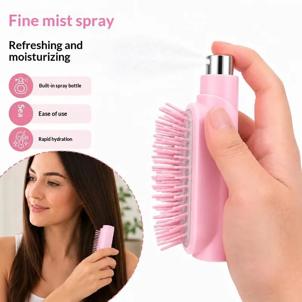 Peigne à huile essentielle 2-en-1 pour soins capillaires, portable, massant le cuir chevelu, antistatique, réutilisable, avec pulvérisateur d'eau, outil de coiffage