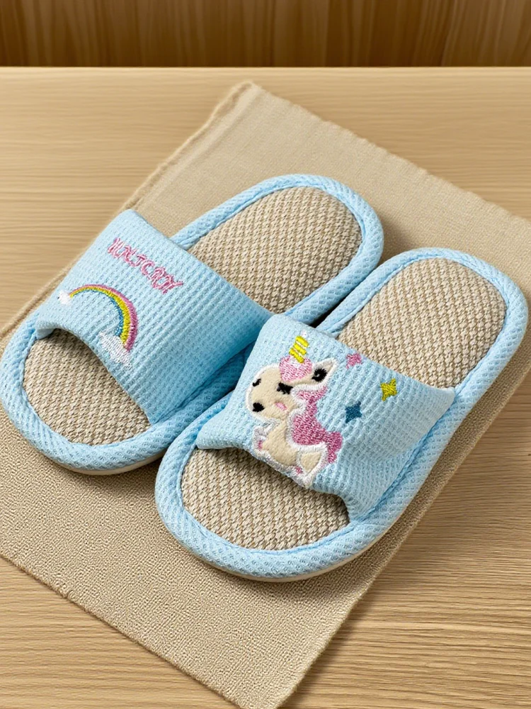 

Children's cotton and linen slippers cute rainbow unicorn indoor home slippers