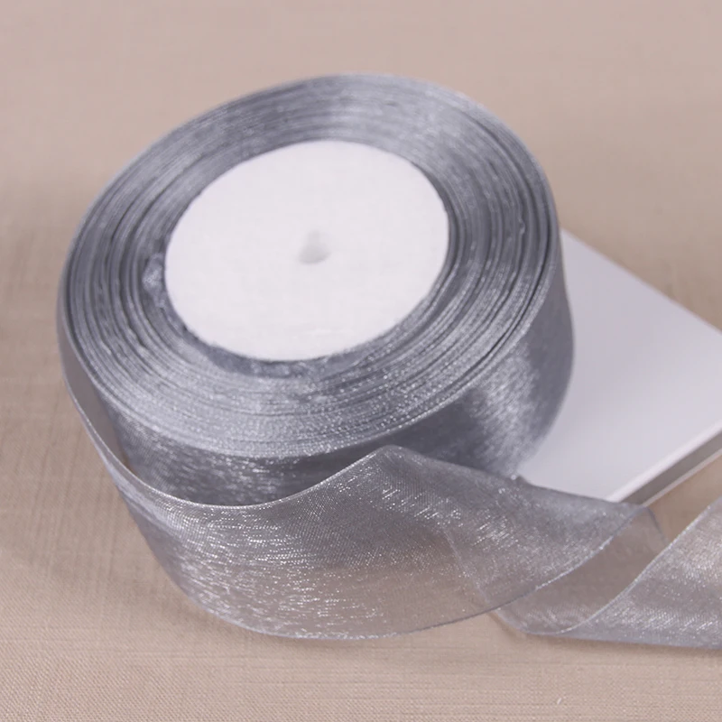 15mm 20mm 25mm 40mm 50mm Gray Organza Ribbon 45Meters/Roll DIY Crafts Supplies Wedding Decoration Valentine's Day Gift Wrapping