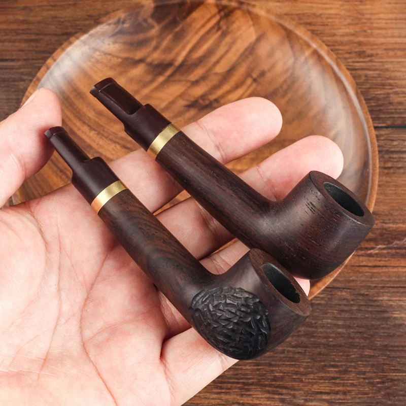 

2026 New Handmade Black Sandalwood Straight Pipe 3-in-1 Traditional Tobacco Pipe 9mm Filter Smoking Accessories
