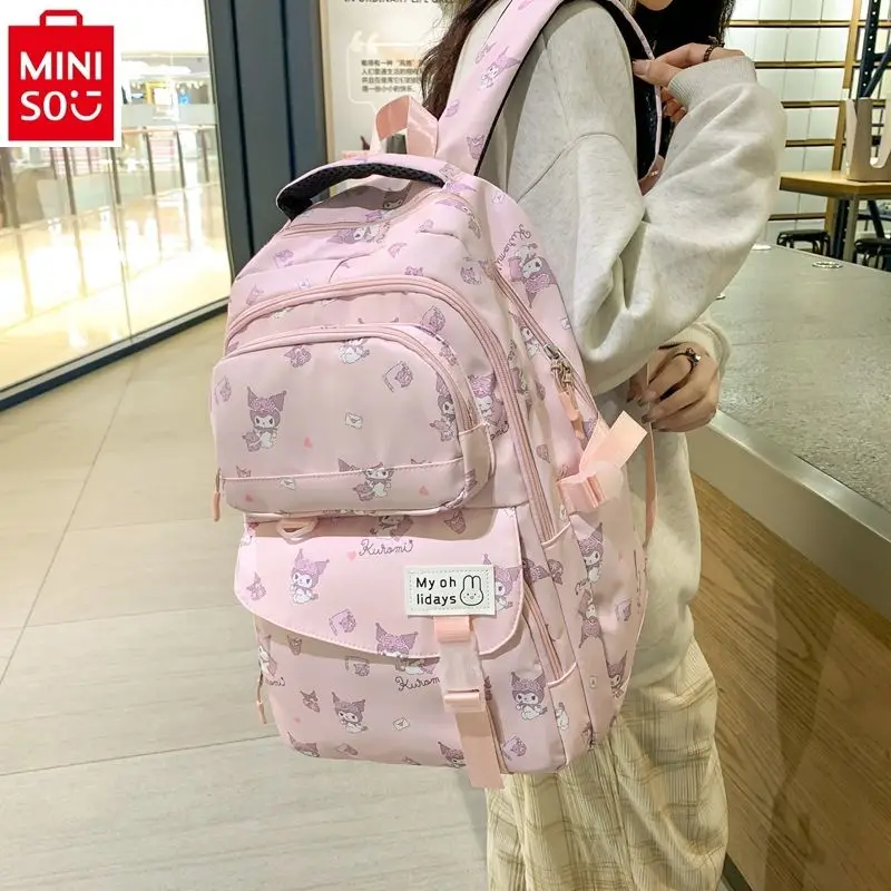 MINISO Sanrio Cartoon Kuromi zaino per bambini impermeabile e con riduzione del carico, zaino Casual di grande capacità per studenti