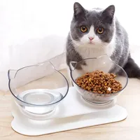 Non-Slip Double Cat Bowl Pet Water Food Feed Dog Bowls With Inclination Stand Cats Feeder Feeding Bowl Kitten Supplies Water New