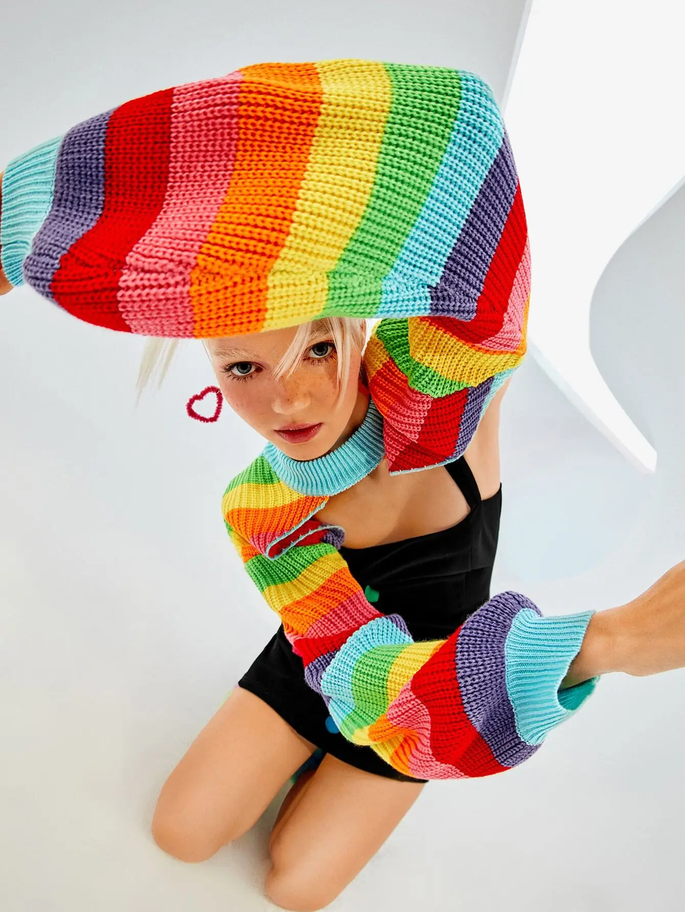 

Rainbow Striped Lantern Sleeve Knit Pullover Sweater for Fall Winter Fashion