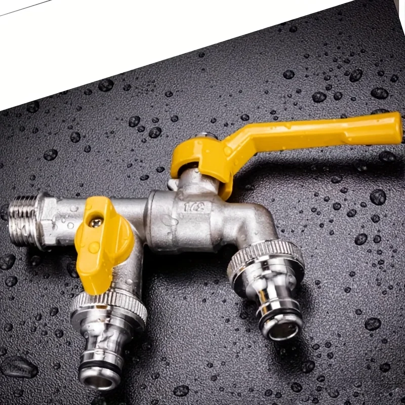 Outdoor Faucet 1/2 Inch and 3/4 Inch Adapter Garden Faucet with 2 Outlets Outside Spigot  for Home Balcony Hose Connecto