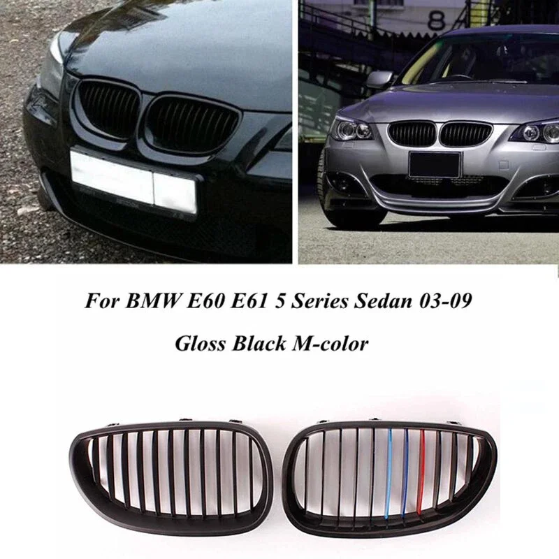 1 Pair Gloss Black M Color Front Bumper Kidney Grille Grill Cover For BMW 5 Series E60 E61 M5 2003-2010 Replacement Front Grills
