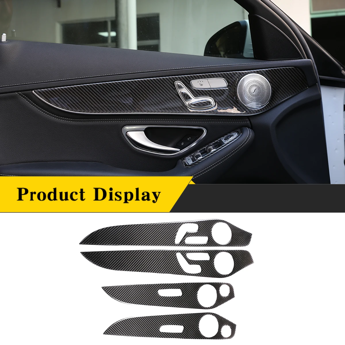 

For Mercedes Benz C Class W205 GLC Class 2014-2020 Soft Carbon Fiber Car Inner Door Panel Cover Decoration Car Accessories