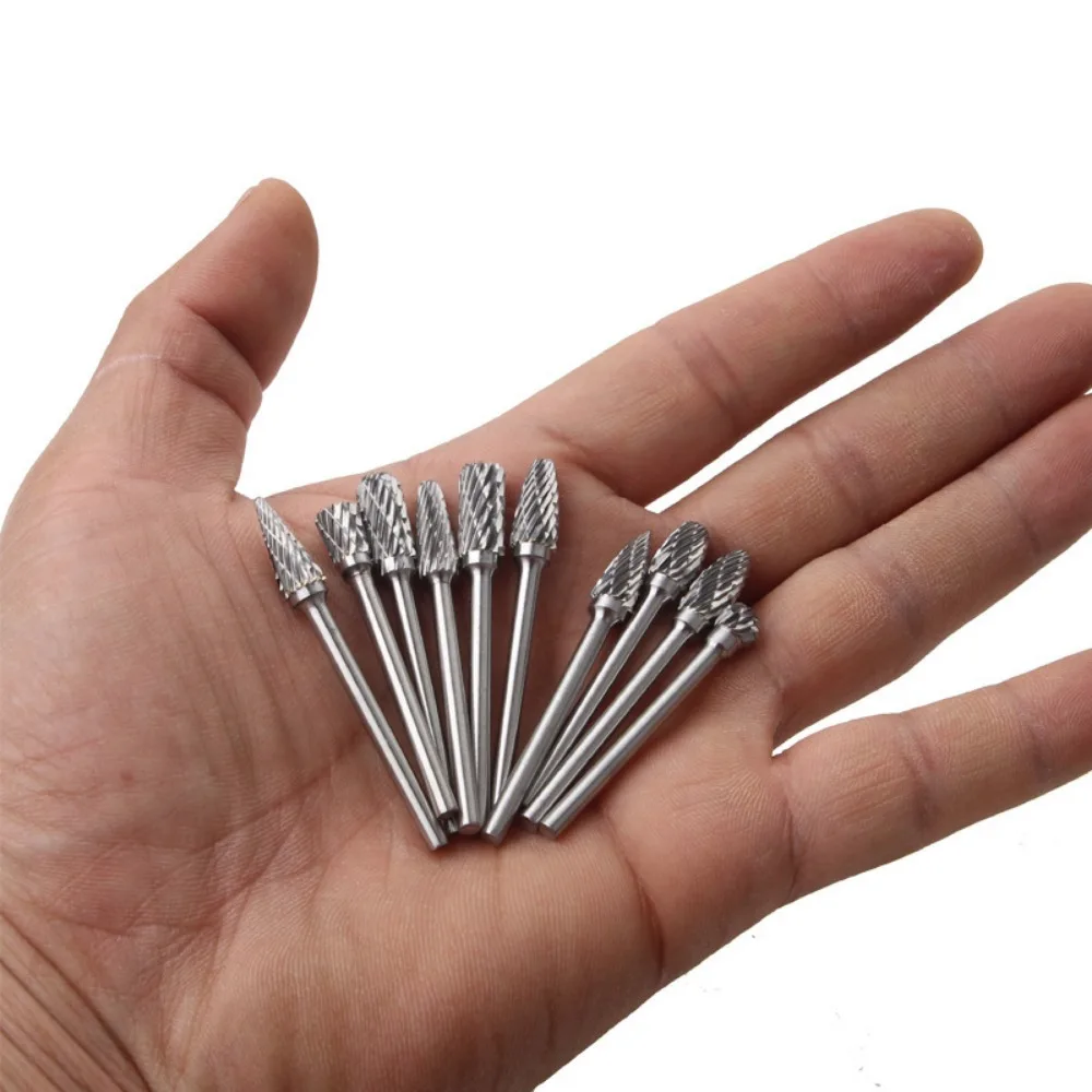 

Double Cut Carbide Burr Bits 10Pcs Kit with 3mm Shank Practical Die Grinder Accessories for Metal Polishing and Carving Projects