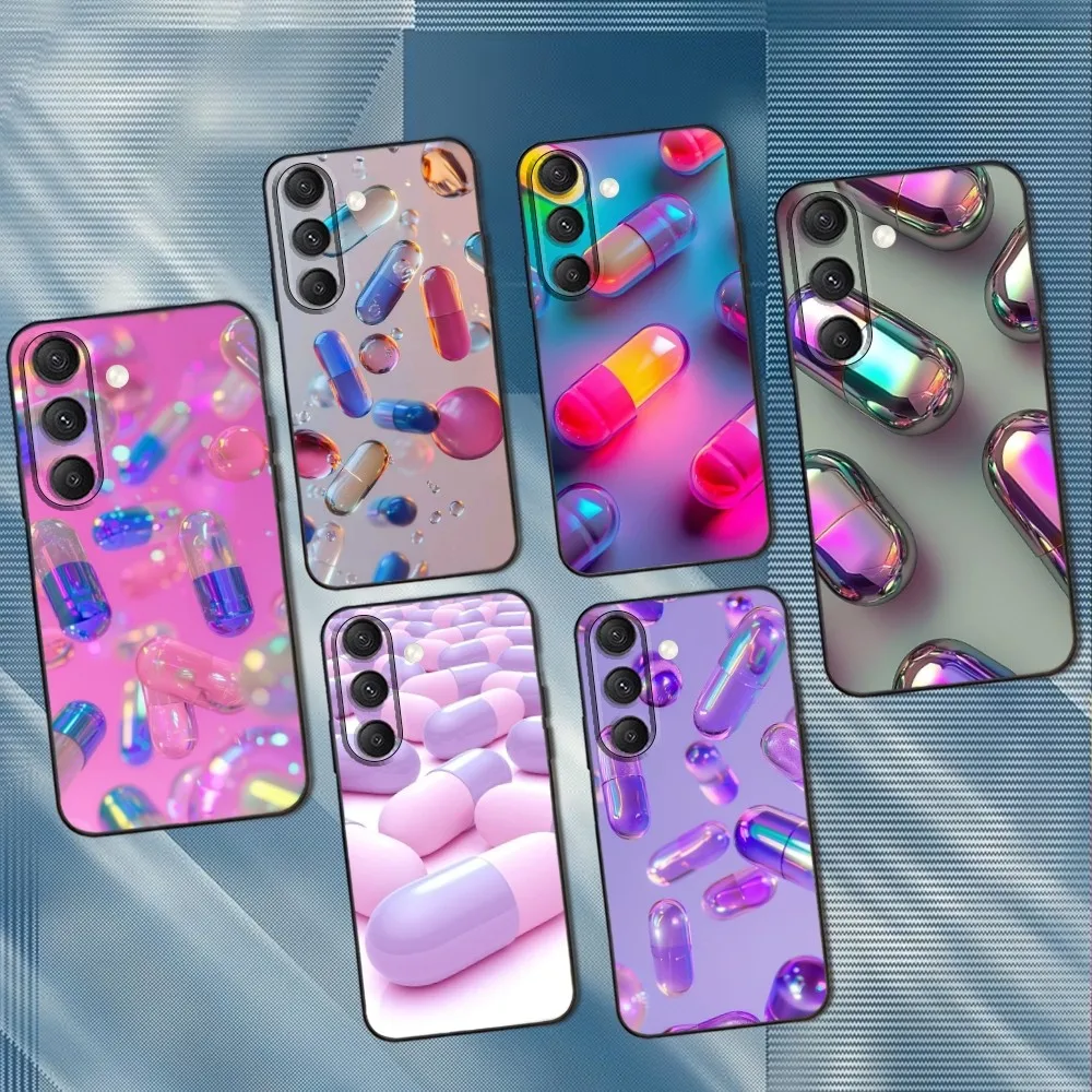 

Dazzling Pink Art Pills Phone Case For Samsung S25,S24,S23,S22,S21,S20,S10,Ultra,Plus,Lite,FE,Soft Silicone Black Cover