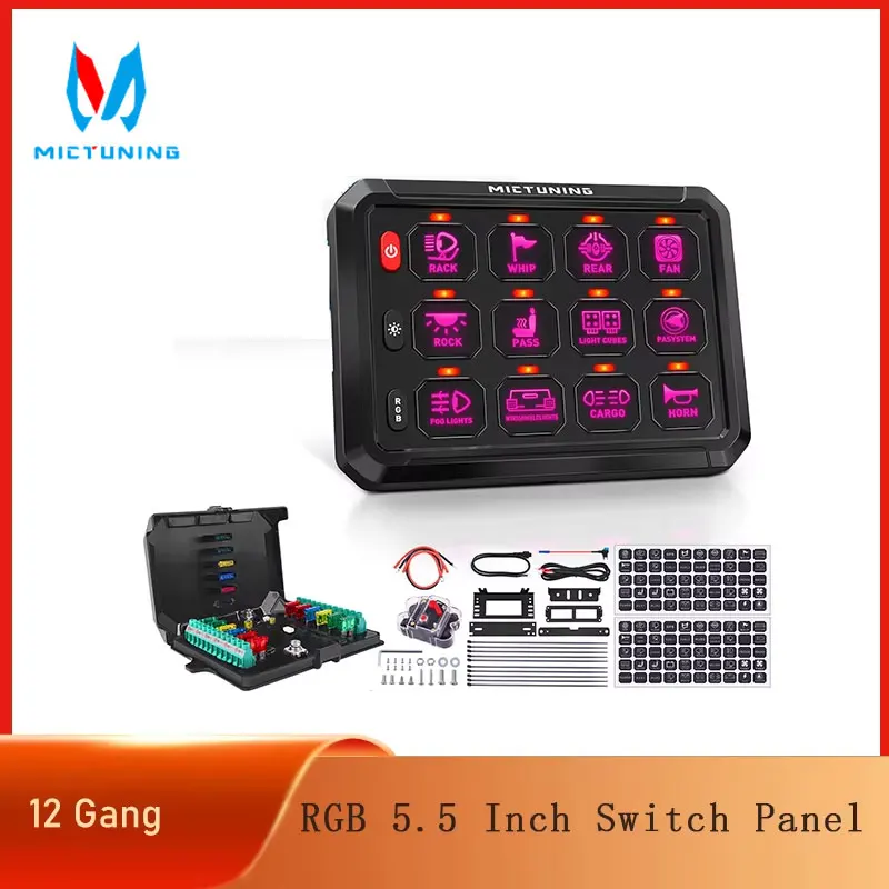 Mictuning RGB 11-Color Adjustable LED 5.0 Inch 12 Gang Switch Panel Circuit Control Relay System Box for Boat Car UTV Caravan