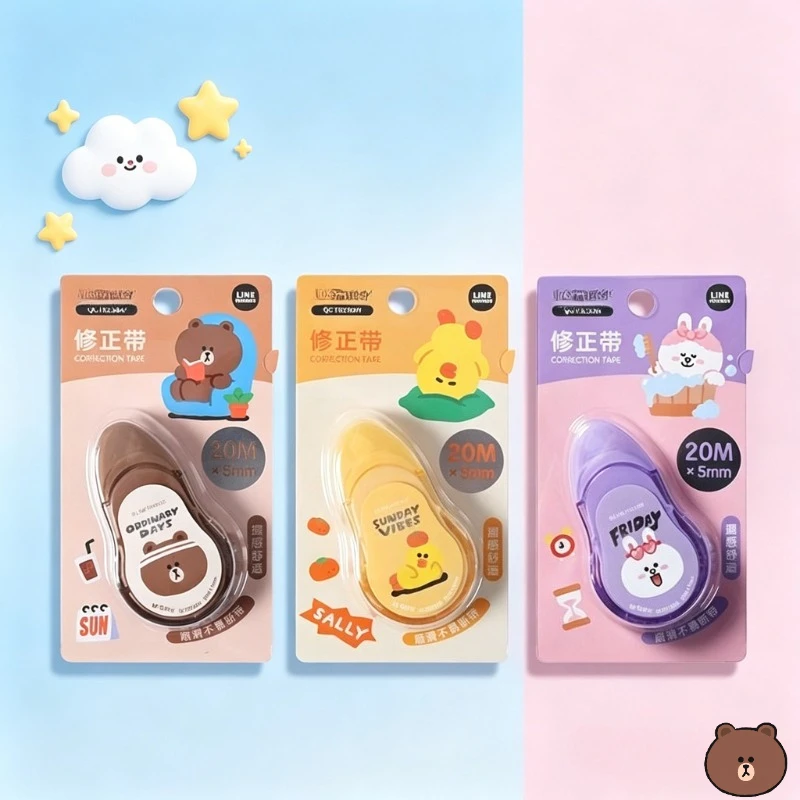 fita-corretiva-line-friends-brown-cony-desenho-animado-fofo-material-escolar-kawaii-fita-corretiva-de-20m-produtos-de-anime-atacado