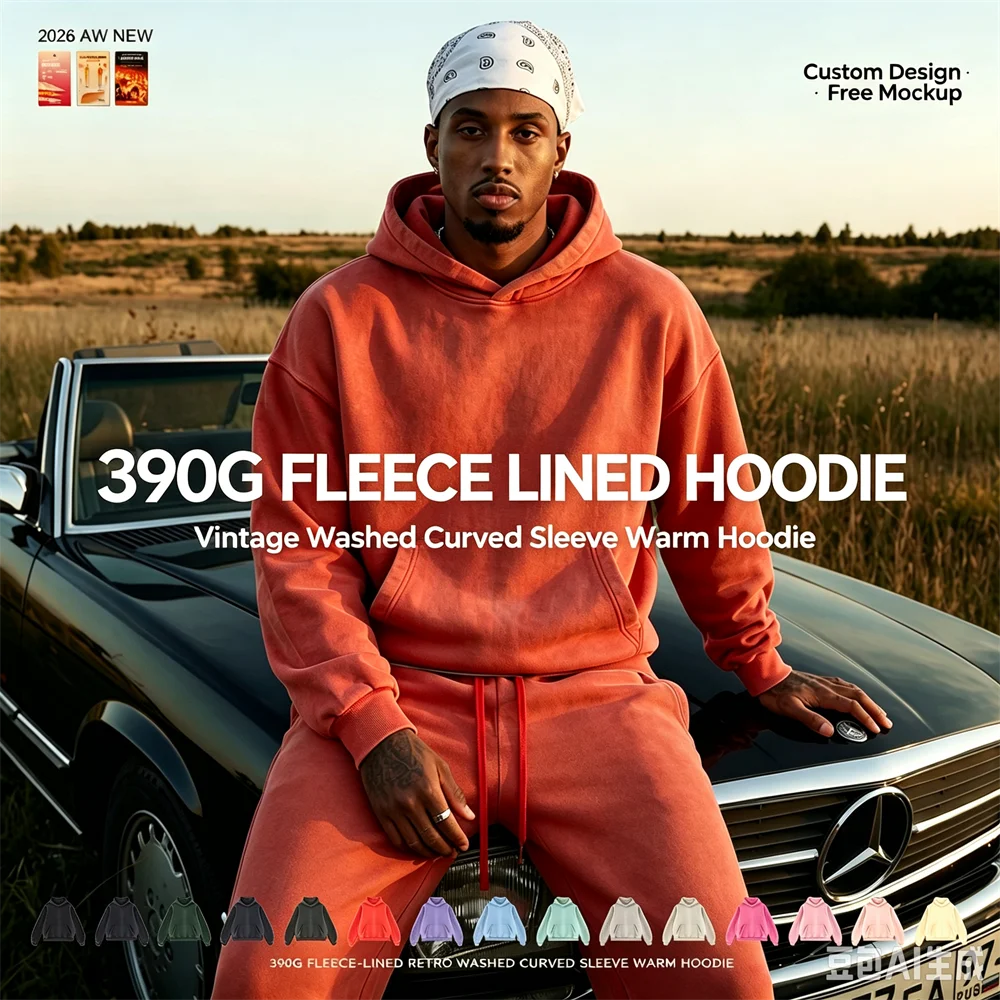 JMD Retro Winter 390gsm Washed Fleece Solid Hoodie For Man Unisex Boxyfit Distressed Soft Warm Hooded Pullovers Coat QH0161