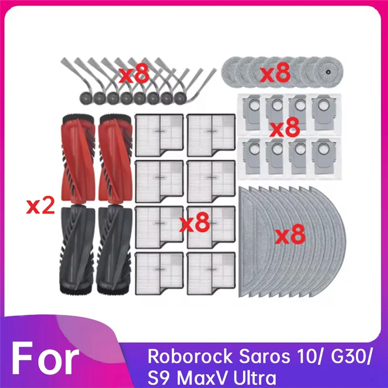A88X 44 Uds para Roborock Saros 10/ G30/ S9 Maxv Ultra accesorios para barredora cepillo lateral de rodillo filtro HEPA almohadilla de fregona bolsa de polvo