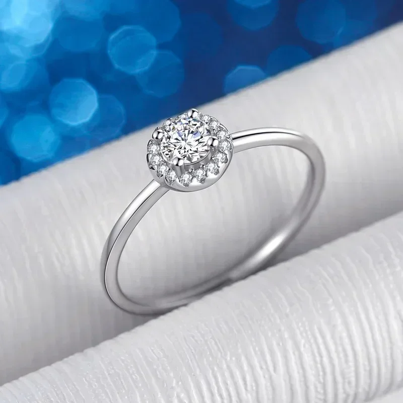 Elegant Store Thin Ring Female 0.3Carat Moissanite Diamond 18K White Gold Luxury Wedding Ring for Women Jewelry