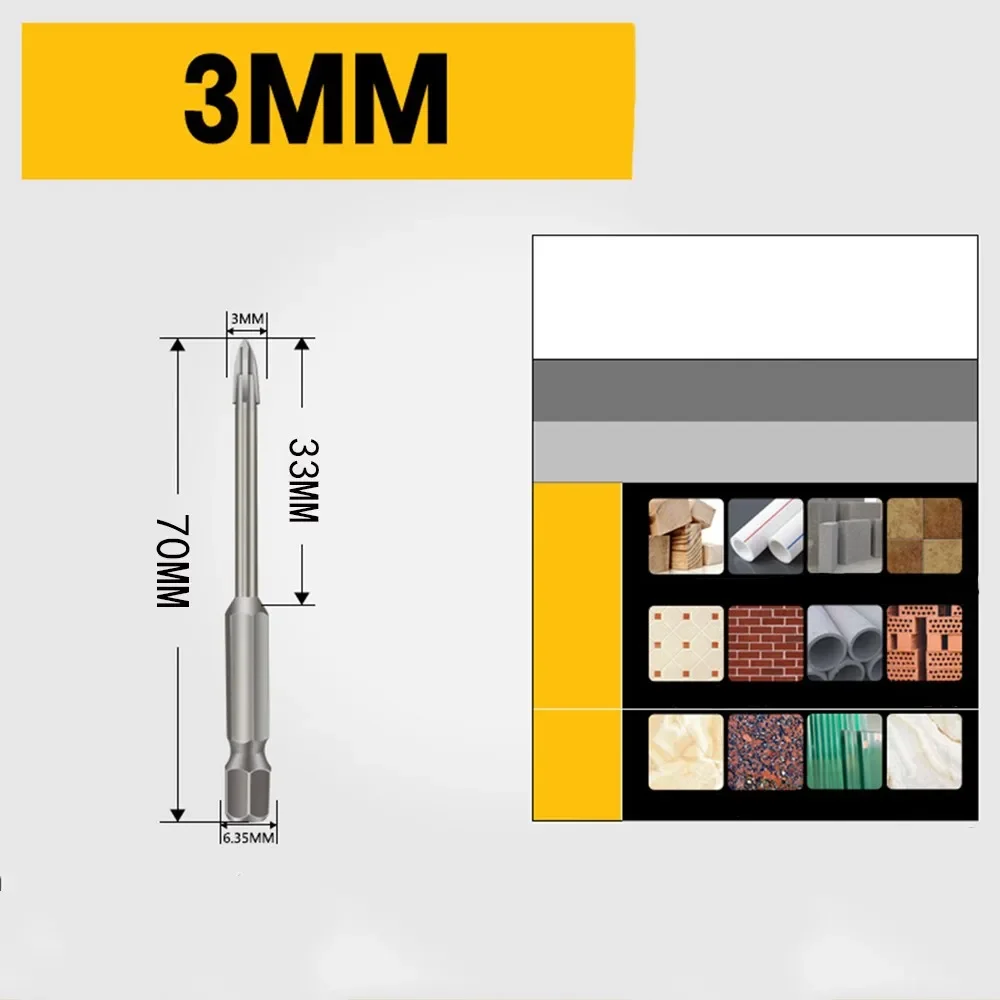 Cross Angle Design YG8 Alloy Drill Bit For Glass Tile Ceramic Marble - Smooth Fast Drilling With Coolant 5 Sizes 3-12mm
