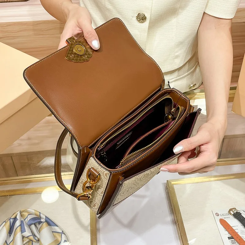 Light Luxury Brand Genuine Leather Women\'s Bag 2023 New Fashion Printing Designer Square Bag Advanced One Shoulder Crossbody Bag