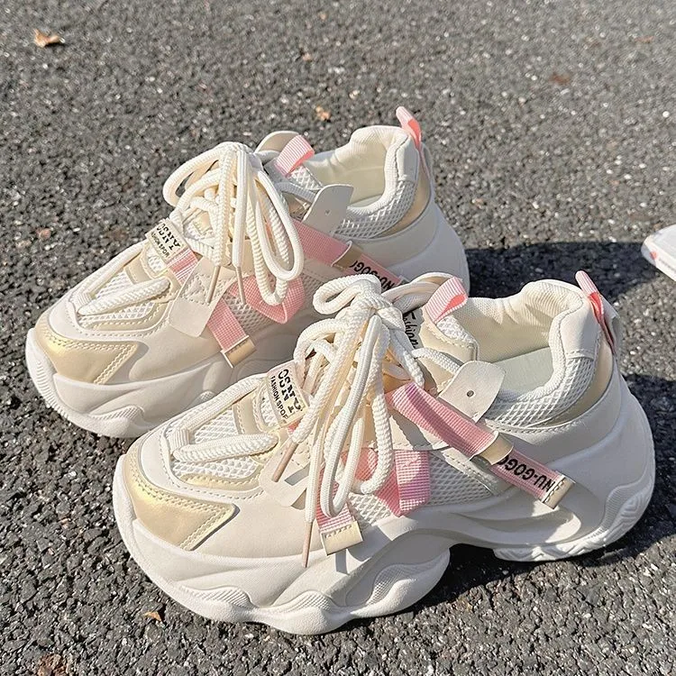 Spring Autumn New Classic Women Sneakers Mesh Breathable Casual Shoes Thick soled Height Boosting Outdoor Durable Running Shoes
