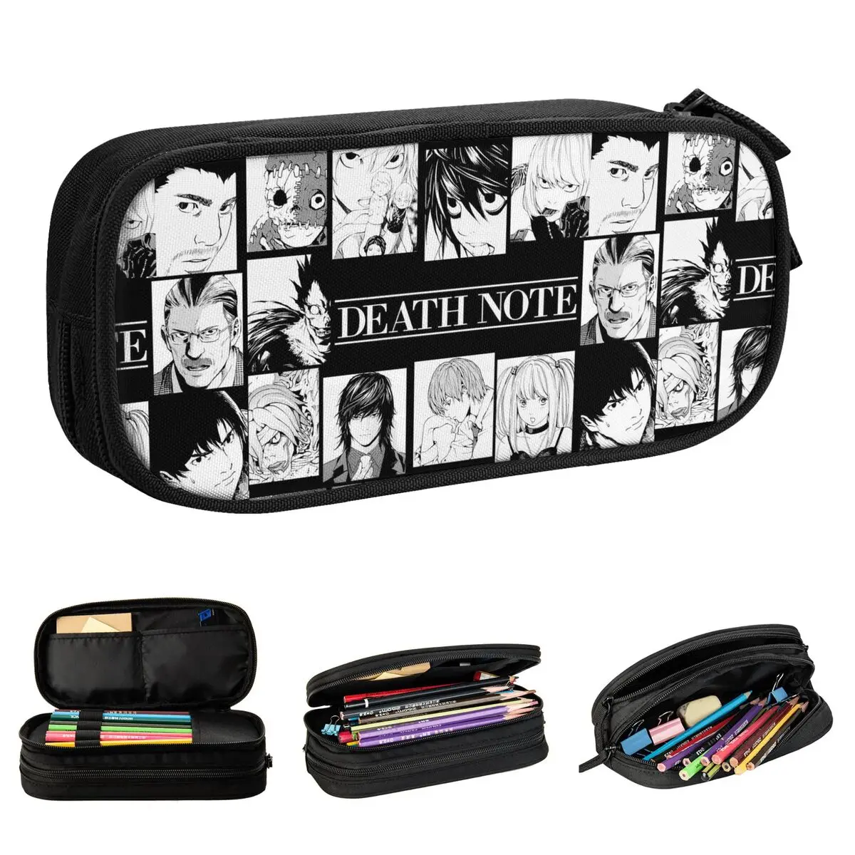 anime death note manga colagem lapis case luz caneta caixa bolsas para estudante grande capacidade ziper material escolar 01