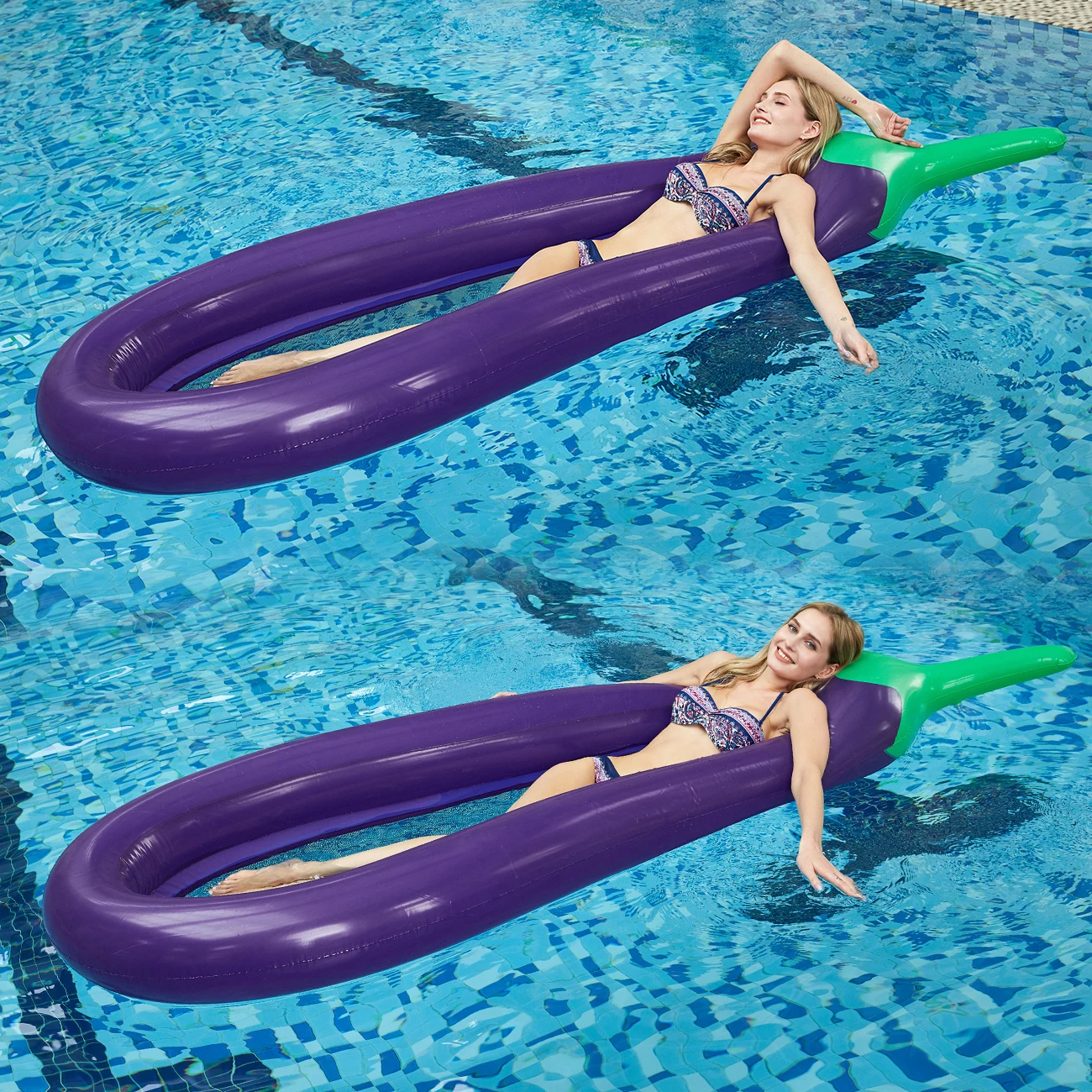 Hamaca inflable con forma de berenjena para adultos, flotadores de piscina, flotador de playa grueso de verano, anillo divertido para las axilas para relajación de agua, 1 ud.