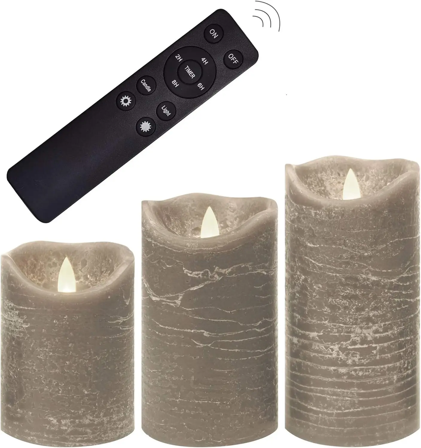 

Беспламенные светодиодные свечи с эффектом настоящего пламени и пультом ДУ, реалистичные мерцающие LED-свечи-столбики для дома, свадьбы, вечеринки, набор из 3 штук, серые