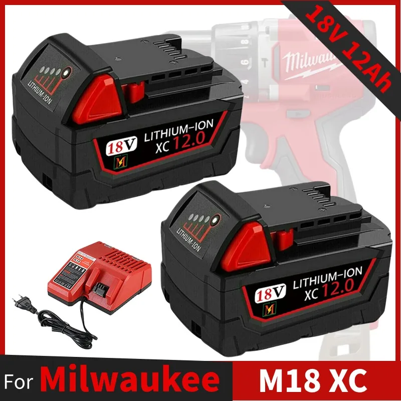 2024 aggiornamento batteria di ricambio 18V 12Ah per Milwaukee M18 M18B5 XC 48-11-1815 48-11-1850 2604 2604-22 2708-20 2607-22-22