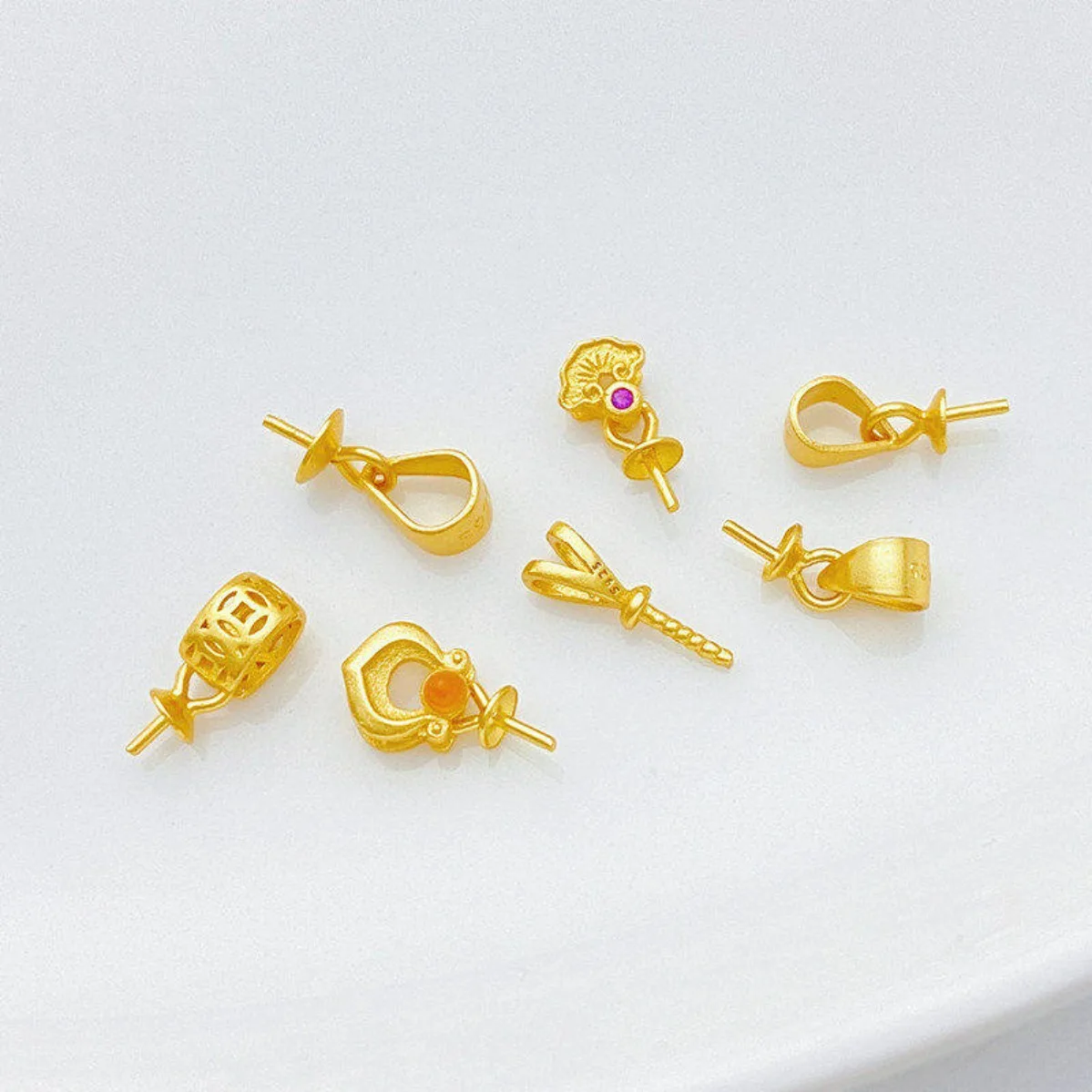 S925 Antique Silver Plated Half‑Hole Pearl Pendant Needle Bead Holder DIY Findings for Bracelet Earring Jewelry Making