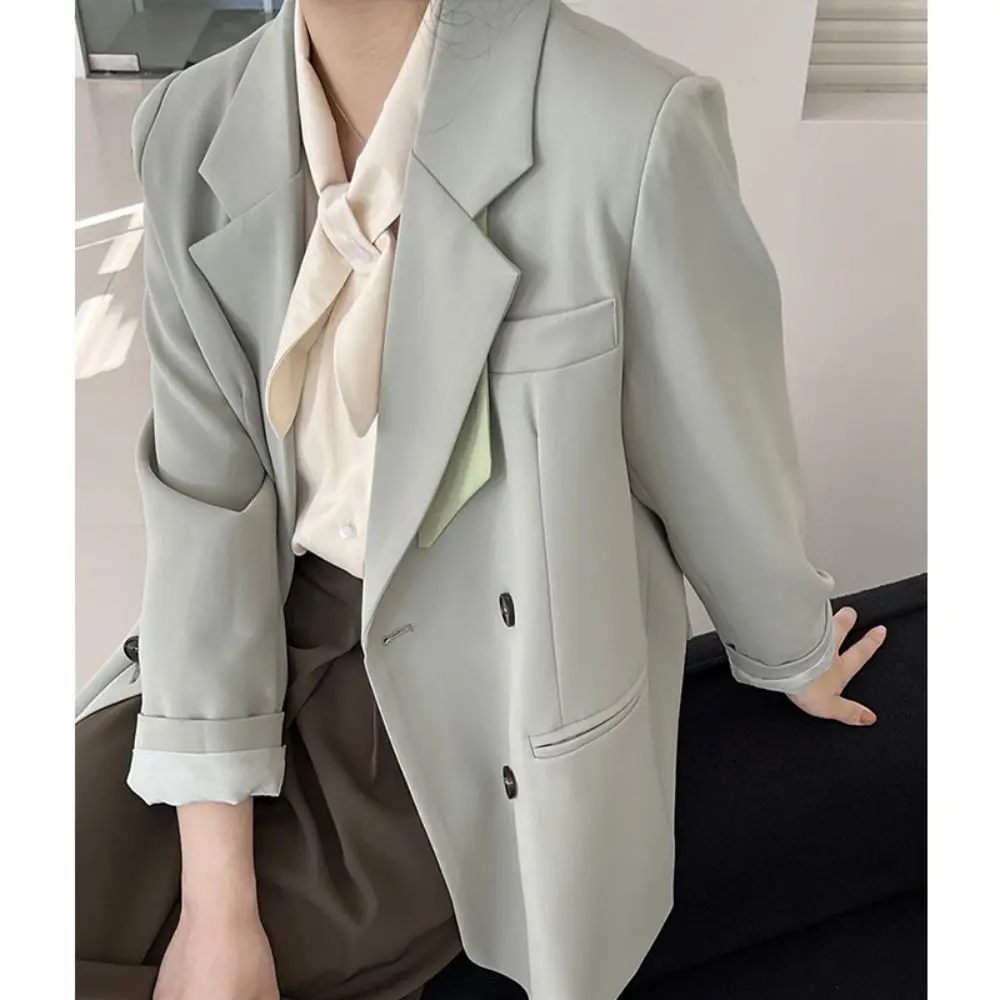 Primavera donna moda Blazer femminile colletto dentellato Duble petto Silhouette drappeggio vestito cappotto Casual giacca allentata muslimah