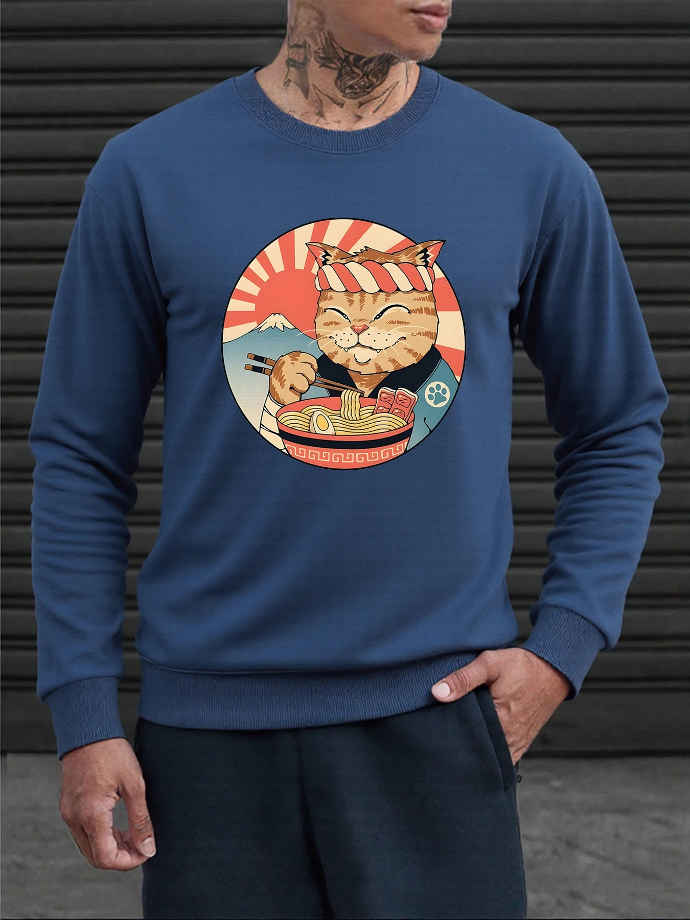 Japanische Katze Essen Ramen Druck Sweatshirts Männer Mode Weiche Kleidung Atmungsaktive Herbst Sweatshirt Harajuku Casual Hoodie