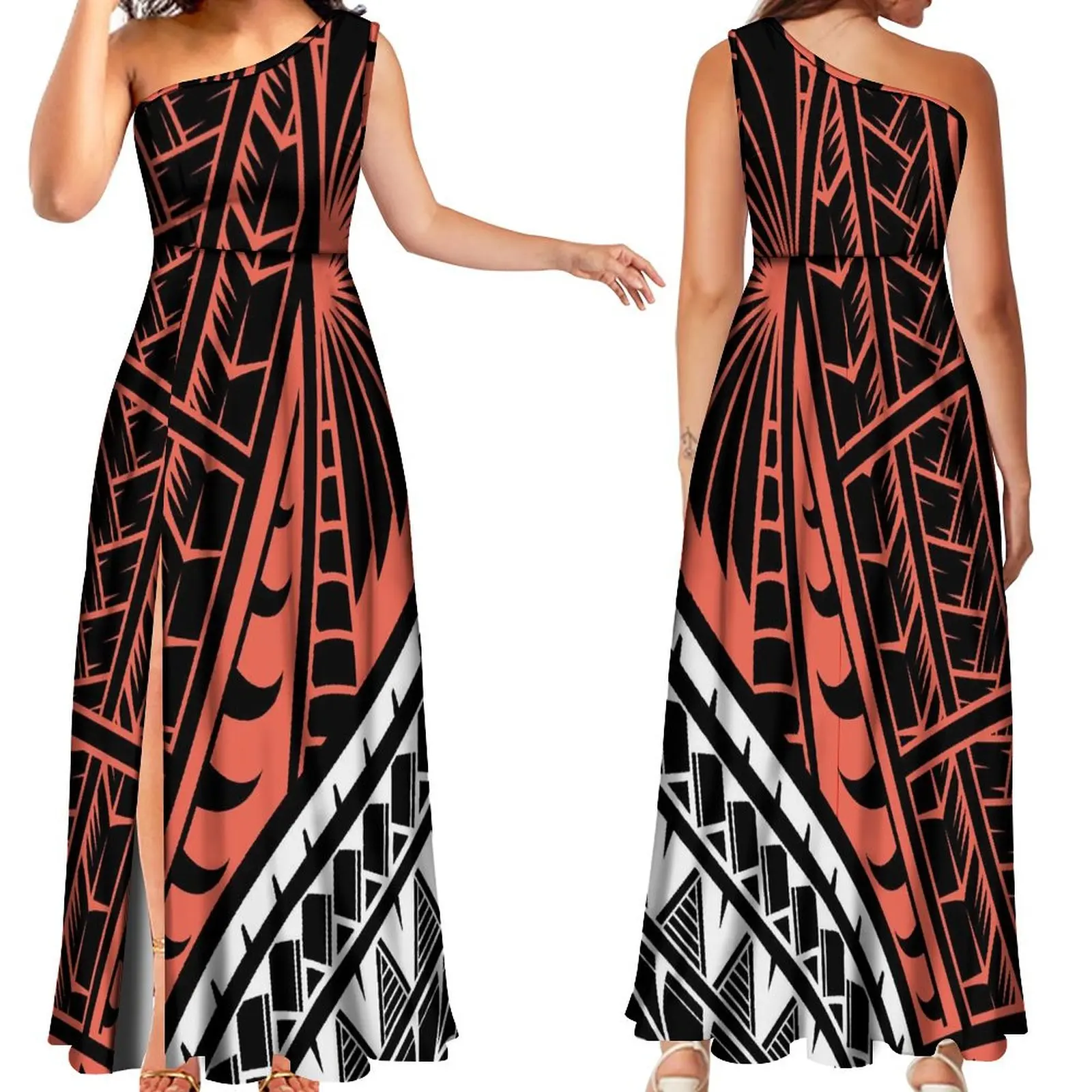 

Sleeveless Diagonal Shoulder Elegant Long Dress Hawaiian Ethnic Style Custom Polynesian High Quality Banquet Dress Fashion Dress