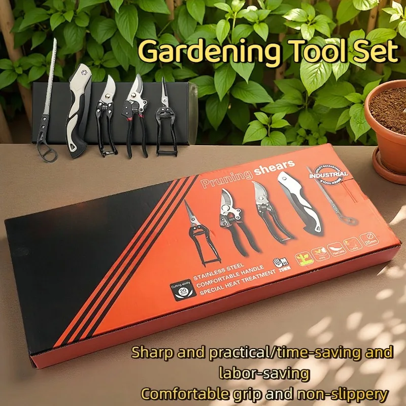 Gardening five-piece set, household flower planting set, scissors folding saw trimming tool set