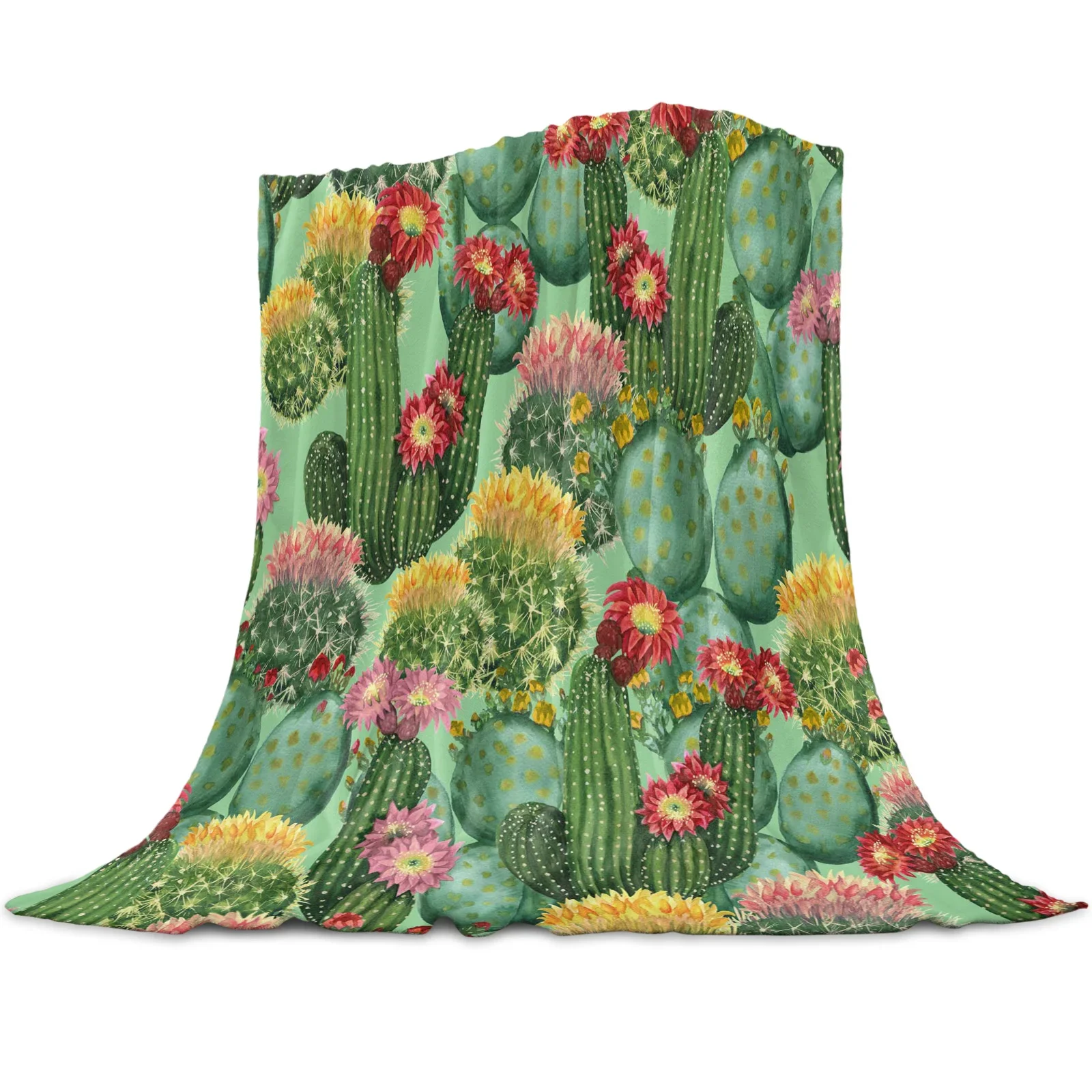 Plant Potted Cactus Pattern Flannel Throw Blanket Cartoon Soft Warm Cozy for Home Sofa Bed Decor King Size Kids Camping Gifts