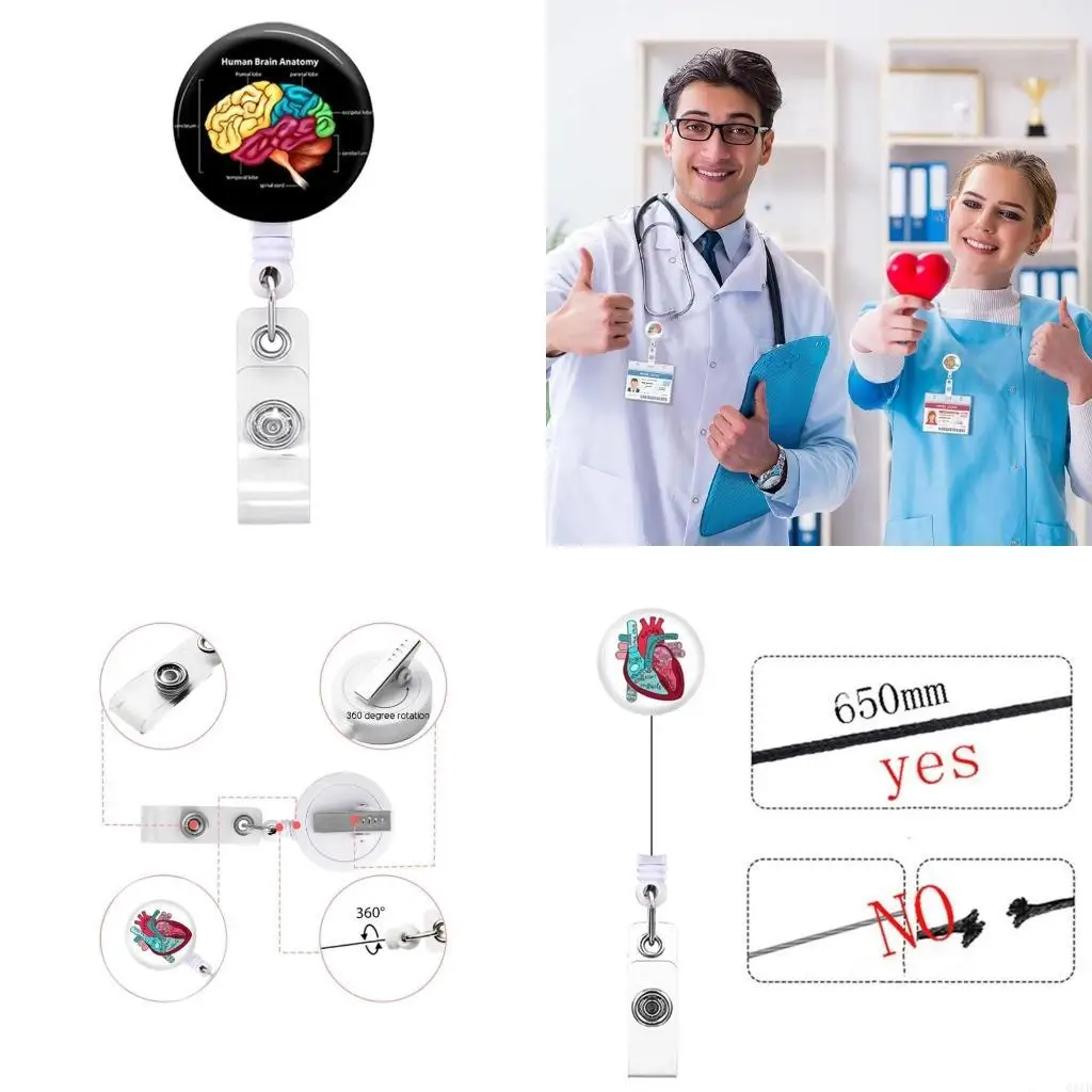 Retractable Badge Reel Medical Worker Work Card Clip Doctor Nurse ID Name Card Display Tags Staff Card Badge Holder