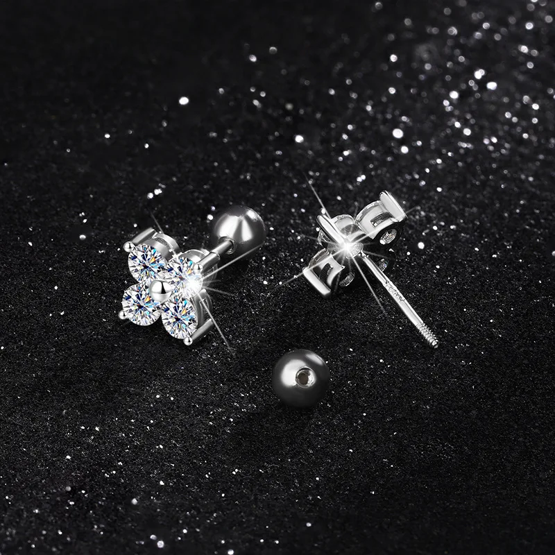 

S925 Silver Platinum-Plated 0.6CT Per Ear D Color Versatile Flower Moissanite Stud Earrings Fine Jewelry