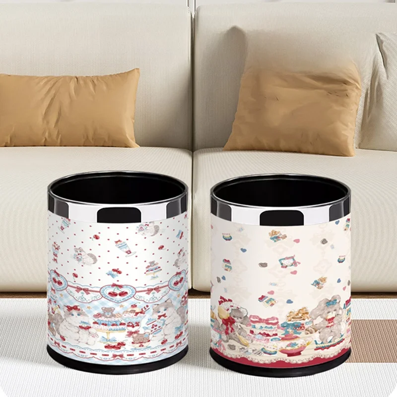 

High-End Lovely High-Aesthetic Value Tra Can Large Capaci round ape Leather Household Garbage Bin for Hotel Room Use