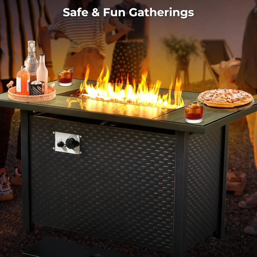 

42" Fire Pit Table with Propane Gas,Patio Rectangular Firepit Tables with Lid & Rain Cover,Outdoor 50,000 BTU Fire Table