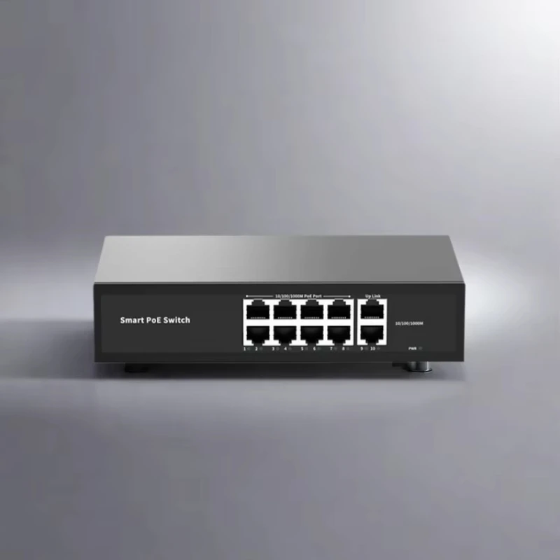 10-Ports 10/100/1000Mbps POE Switch مع 8-PoE و 2-RJ45 لتوصيل الإرسال والتشغيل جيجابت محول إيثرنت الذكي لكاميرا IP