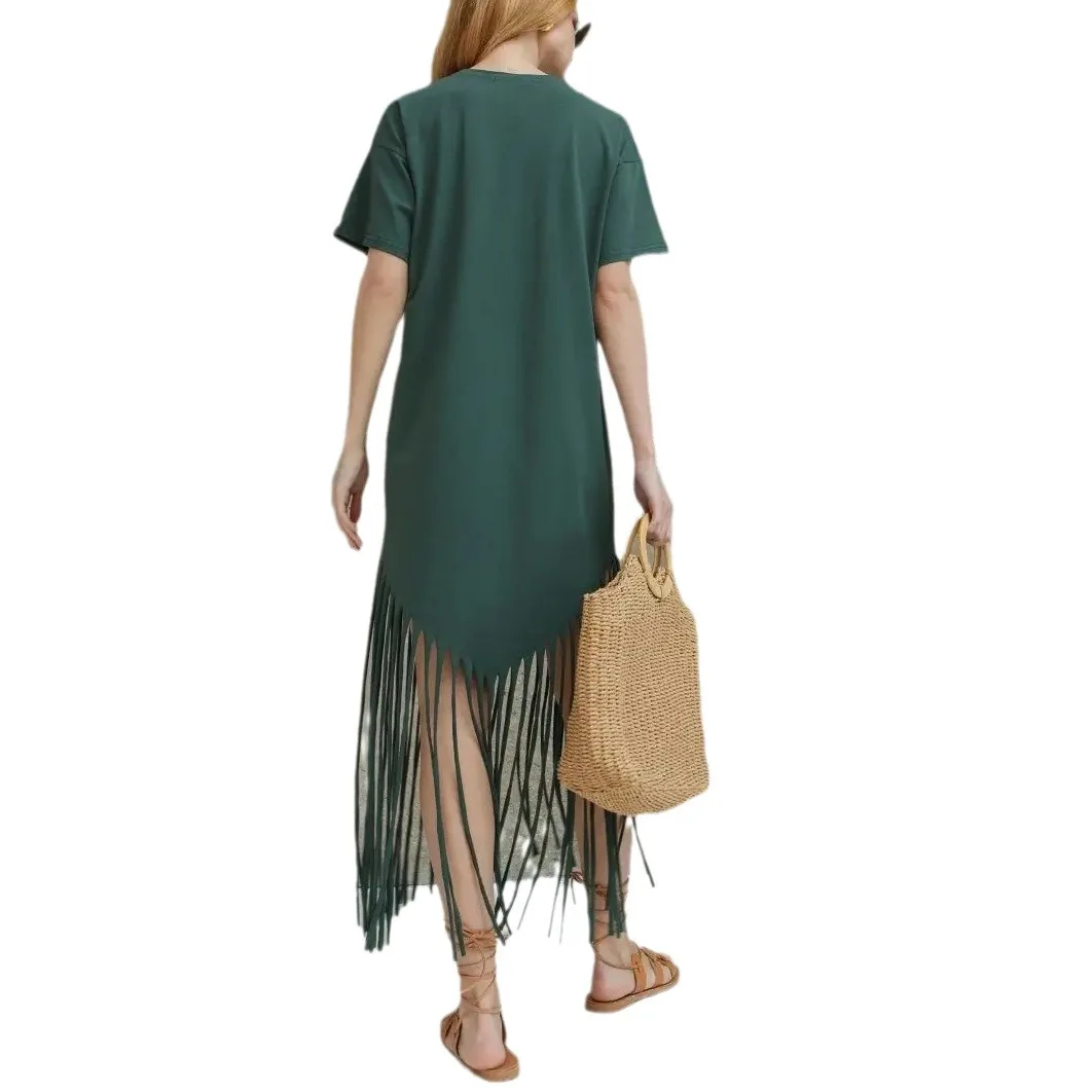 タッセルドレス レディース ルーズTシャツ ロングスカート ワンピース パーティードレス 女性用 新作ワンピース Y2Kファッション フリンジ付きドレス