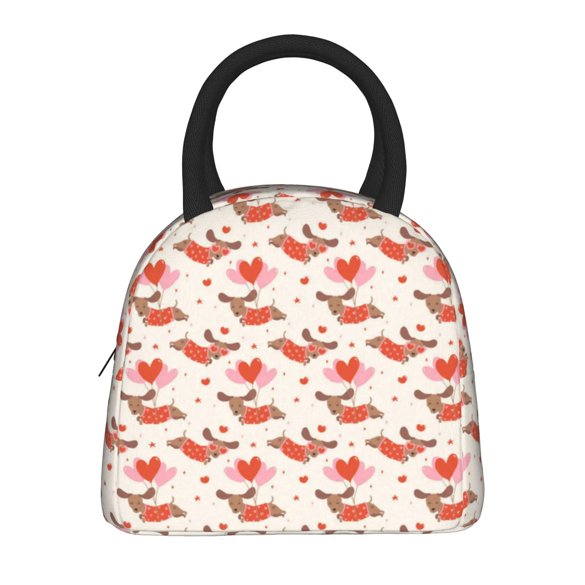 

Симпатичный ланч-бокс с изображением таксы и воздушных шариков в форме сердца, сумка для обеда, офисная сумка для еды, детская сумка-тоут, сумка-холодильник из оксфордской ткани на молнии