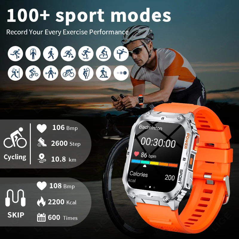 LUIK LED-licht Smart Watch Heren Sport Tracker 410 mAh Ultralange batterijduur Waterdicht horloge Bluetooth-oproep Outdoor Smartwatch