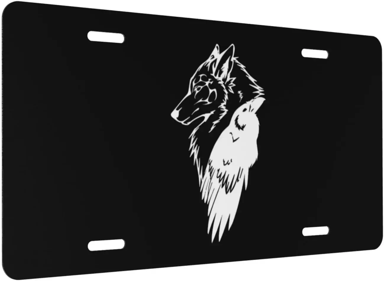 Viking Norse Wolf Raven Rune Car Front Fake License Plate Decoration Vanity Label 6x12 Inch Front  License Plates Fit US Vehicle