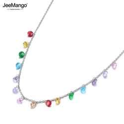 JeeMango Fashion Bohemia Stainless Steel Colorful CZ Crystal Choker Necklace Summer Beach Pendant Necklace For Women JN19125