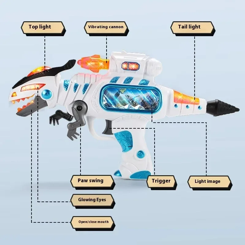 Children's Electronic Toy Dinosaur 3D Vibration Sound & Light Music ABS Plastic Pistol