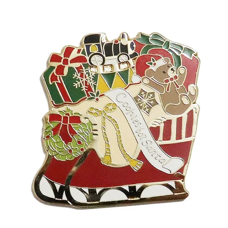 Trader Cartoon shape Cute red Santa Claus Christmas sleigh Pin Unique Quality College Design Style Zinc Alloy hard enamel Badge