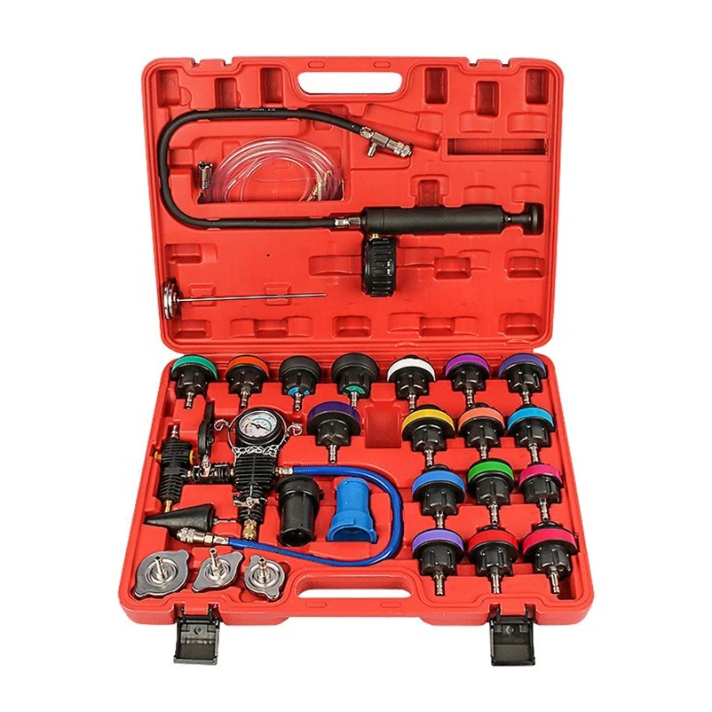

28PCS Radiator Pressure Tester Kit Coolant Pressure Tester Vacuum Refill Tool Kit Car Cooling System Leak Test Set