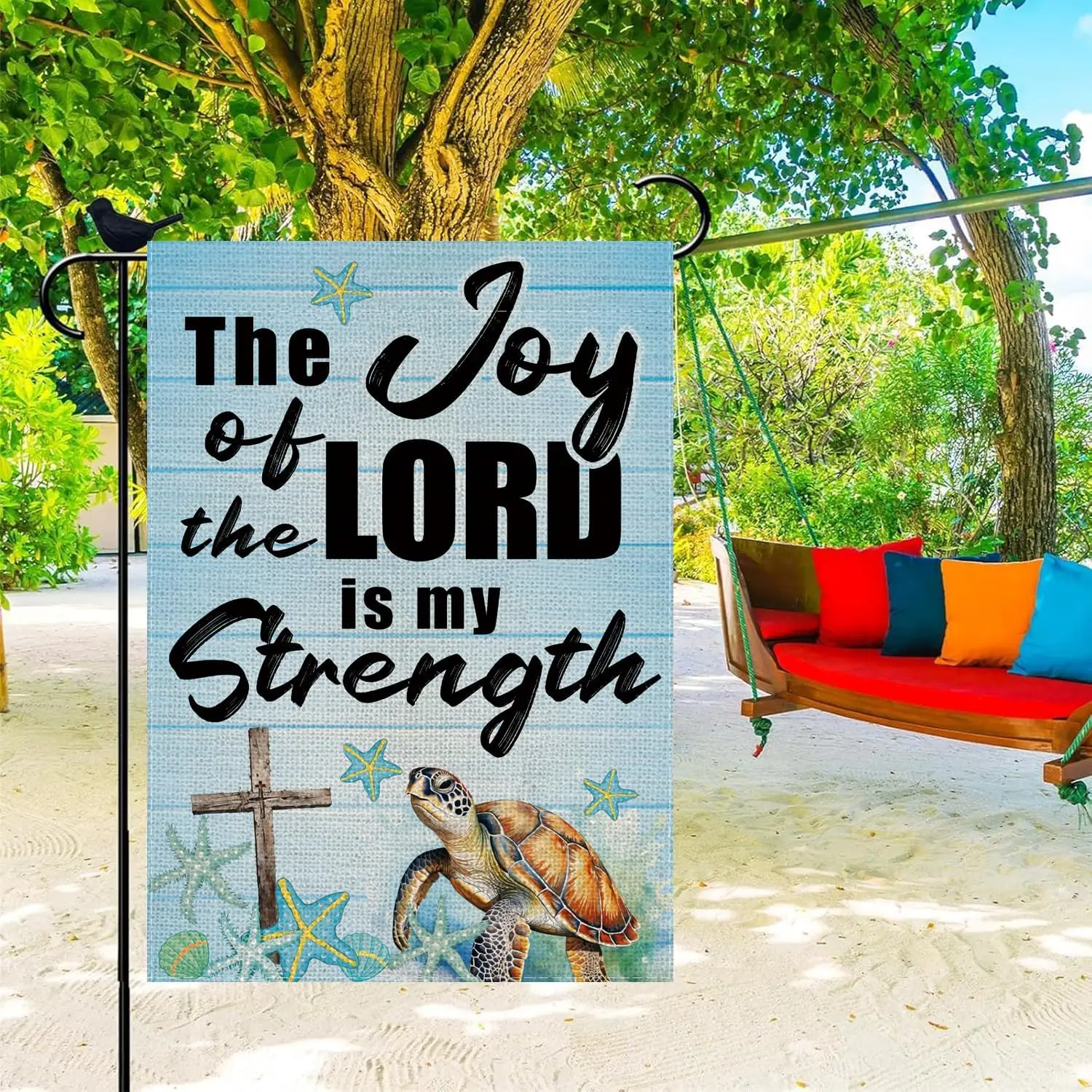 علم حديقة الشاطئ الصيفي فرحة الرب هو قوي عمودي مزدوج الجوانب ساحة السلحفاة البحرية ديكور خارجي 12.5 × 18 بوصة LLE #6