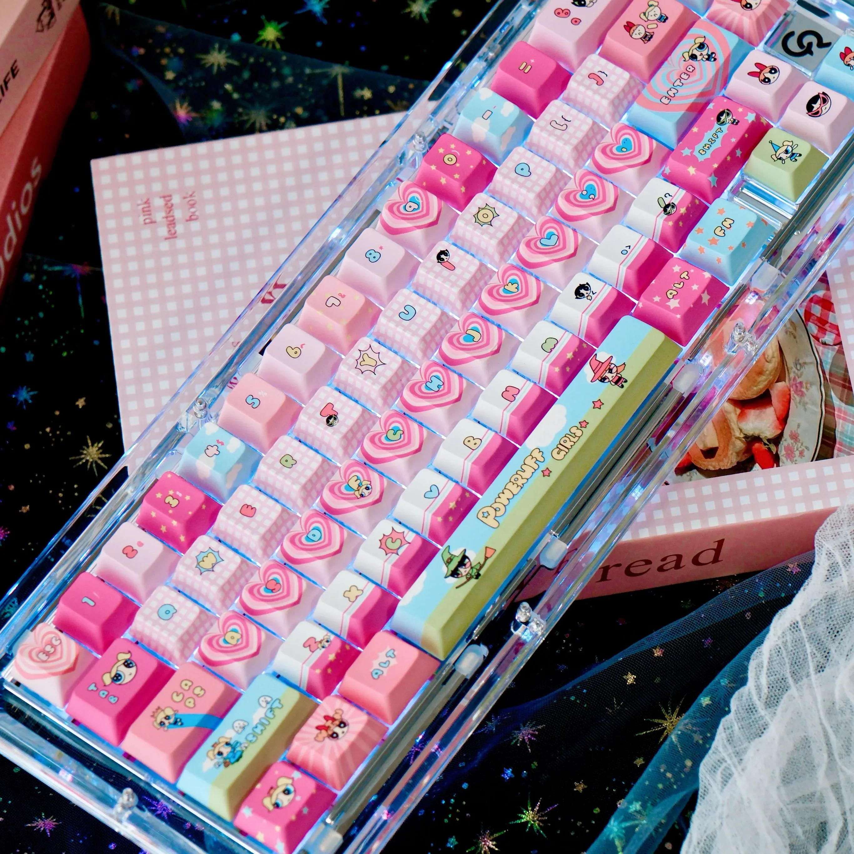 Cute Little Bee Keycaps Animation Character Little Policewoman 138Keys Cherry Pbt2.25/2.75/7U Space Bar Alice Layout Pink Keycap