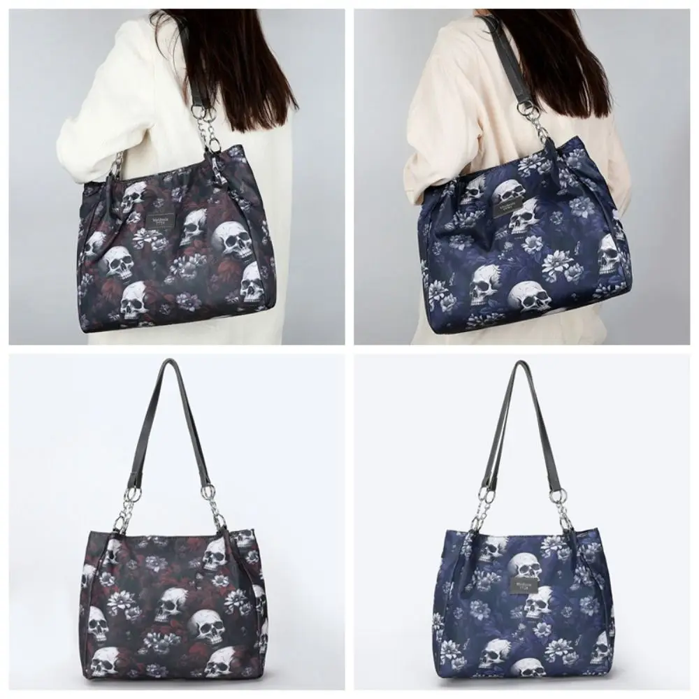 Bolso de mano de gran capacidad con estampado de esqueleto, bolsa de compras multifuncional de estilo gótico, tela Oxford, bolso de mano de moda para Halloween