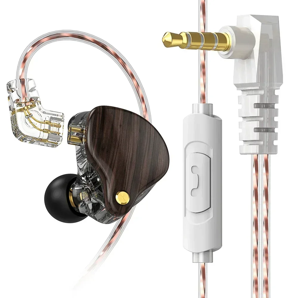 Novo clássico grão de madeira fone de ouvido 10mm unidade dinâmica de alcance completo com polímero pet fones de ouvido de 2 pinos cabo de microfone substituível chamada hd