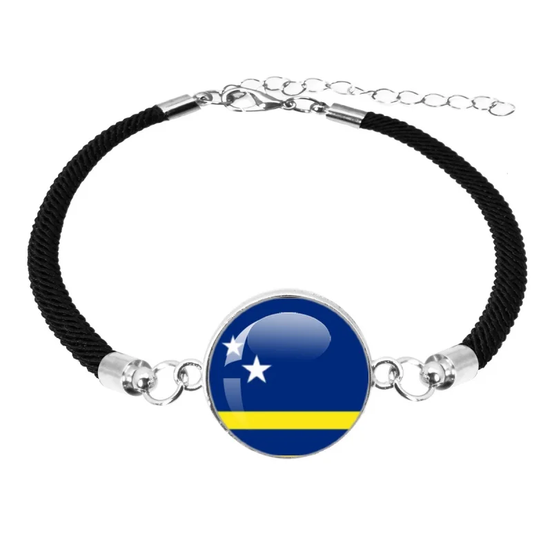 England, Colombia, Argentina, Austria Glass Cabochon National Flag Handmade 18mm Woven Bracelet Glass Jewelry Gift