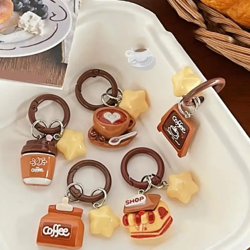 195C Coffee Shop Star Keychain Metal Resin Pendant Decoration for Fashion Enthusiasts